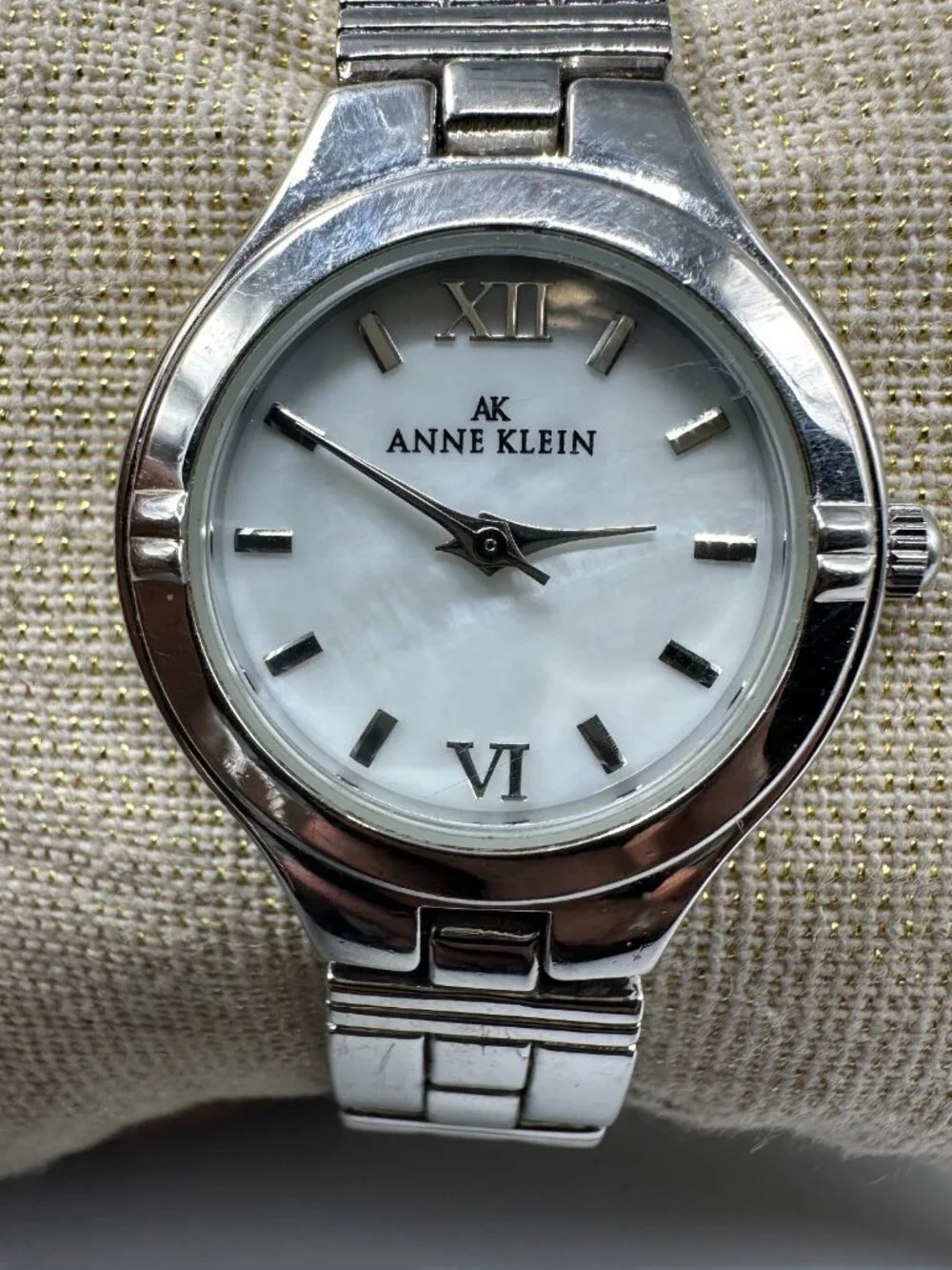 3/$30 Anne Klein Watch Women Silver Tone White Dial 26MM New Battery 6.75